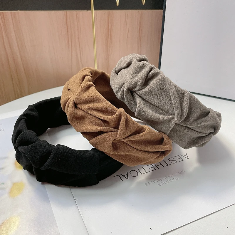 French vintage fabric pleated hair band for women\'s fashion versatile matte fabric wide headband press hair clip