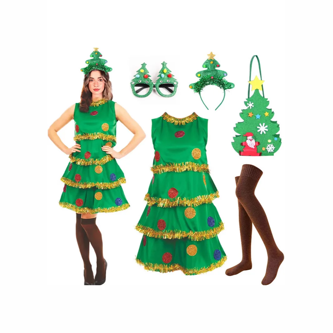 

Комплект из 5 костюмов рождественского эльфа для взрослых — наряды для косплея «зеленое дерево», комплект униформы для праздничных групповых выступлений и вечеринок