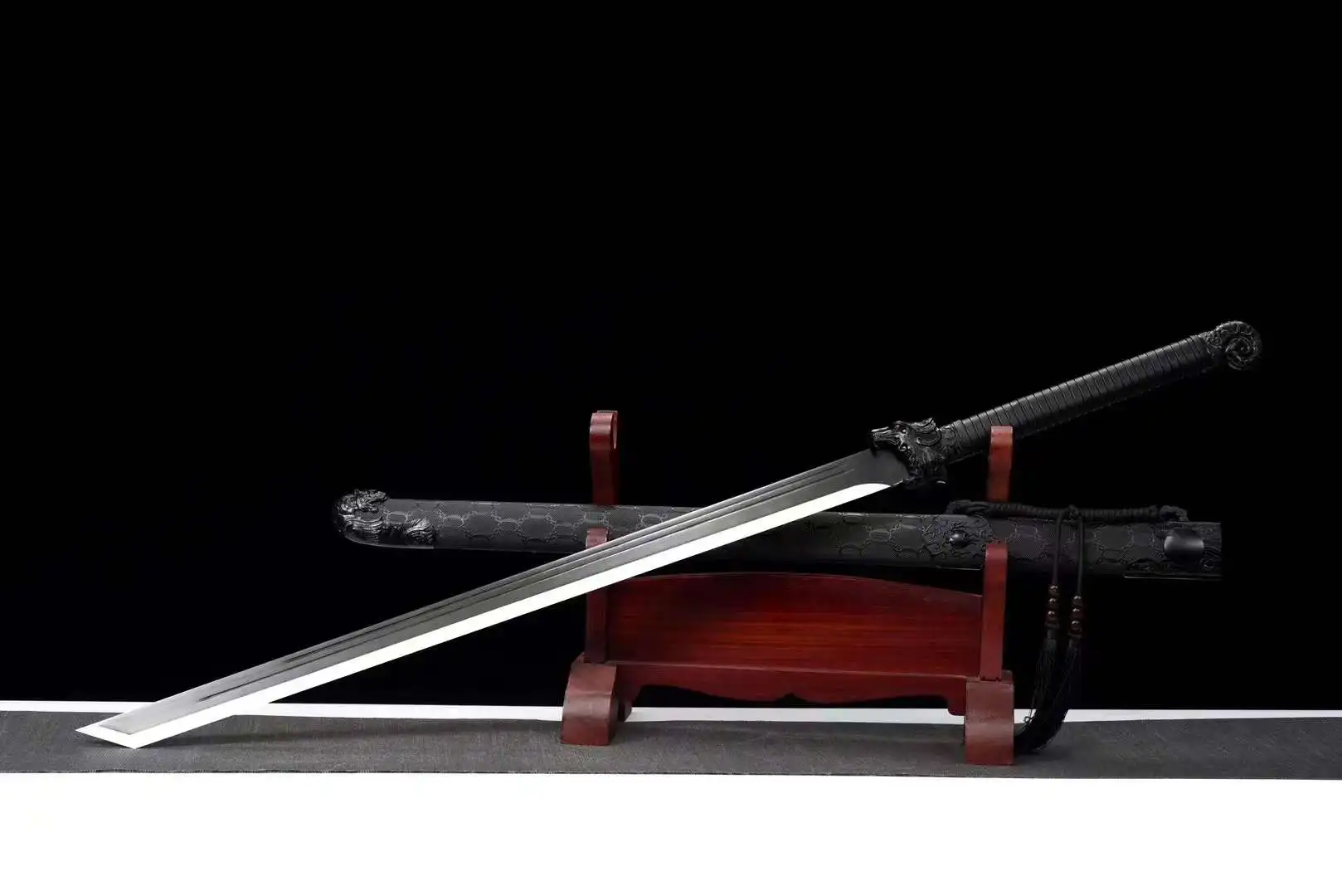 Chinese Kungfu Horizontal Battle Sword, Real Handmade Multi Refined Extreme Manganese Steel Baked Blade, Unsharpened