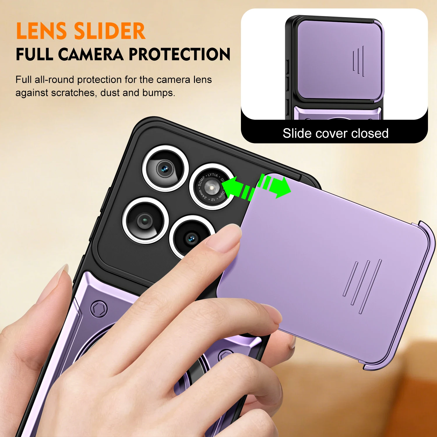 Stoßfeste magnetische Ringständerhülle für Motorola Edge 70 60 50 Fusion Pro G86 G56 G06 G85 G15 G05 mit drehbarer Schiebe-Kameralinsenabdeckung. – Detail 4