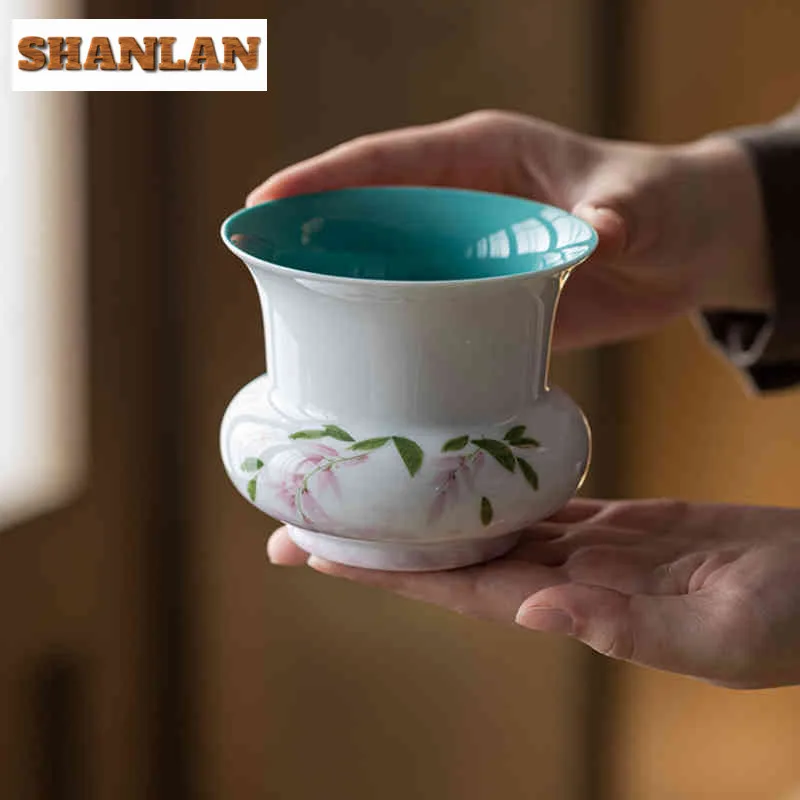 

360ml Hand-painted Wisteria Flower Jianshui Tea Wash Bowl Water Washing Slag Tank Household Chaxi Tea Services Decoration Craft