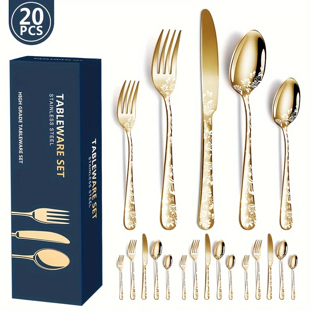 20 piece set, 1 set for home kitchen, Western cuisine, steak pattern, knife, fork, spoon set