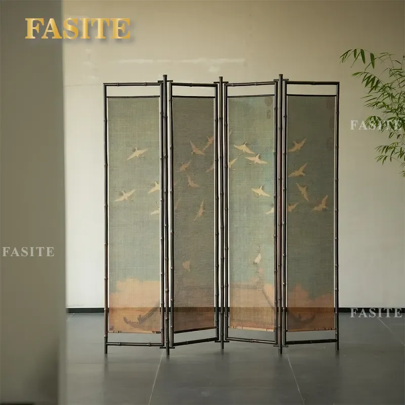 For Classical Purple Bamboo Ruihe Picture Filament Screen Chinese Partition Folding Mobile Divider for Tea Room Entrance