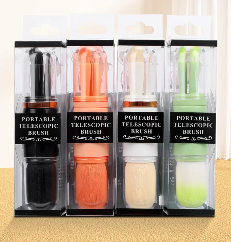 

4-in-1 Retractable Makeup Brush Set - Mini Eye Brush, Skin Tone Blending Brush Portable Travel Cosmetic Tool for Face Eyeshadow