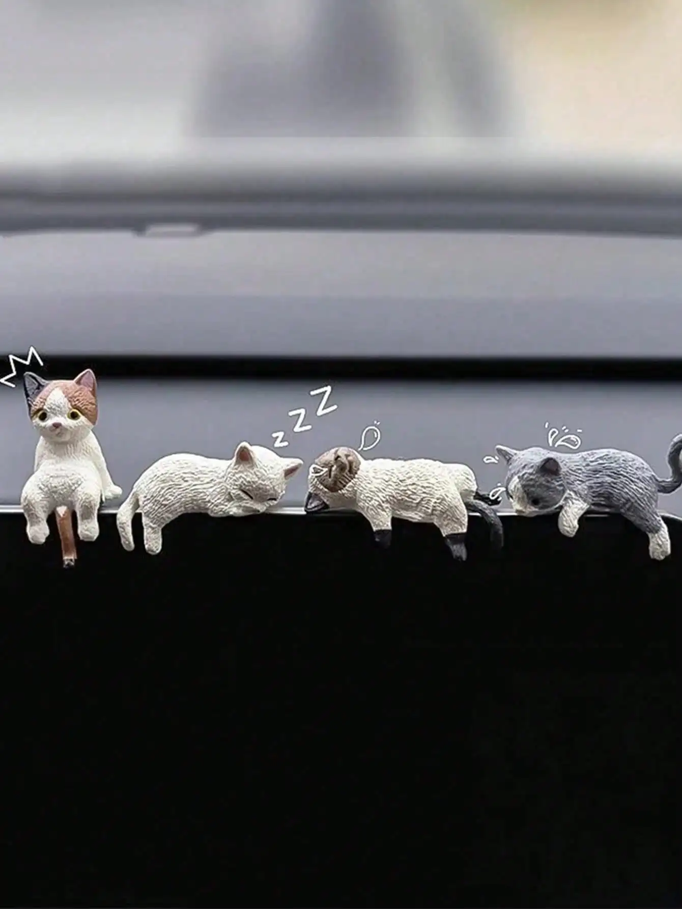 

Набор из 4 милых фигурок спящих кошек, миниатюрные фигурки котят, забавный декор для приборной панели автомобиля, украшение для домашнего стола, подарок