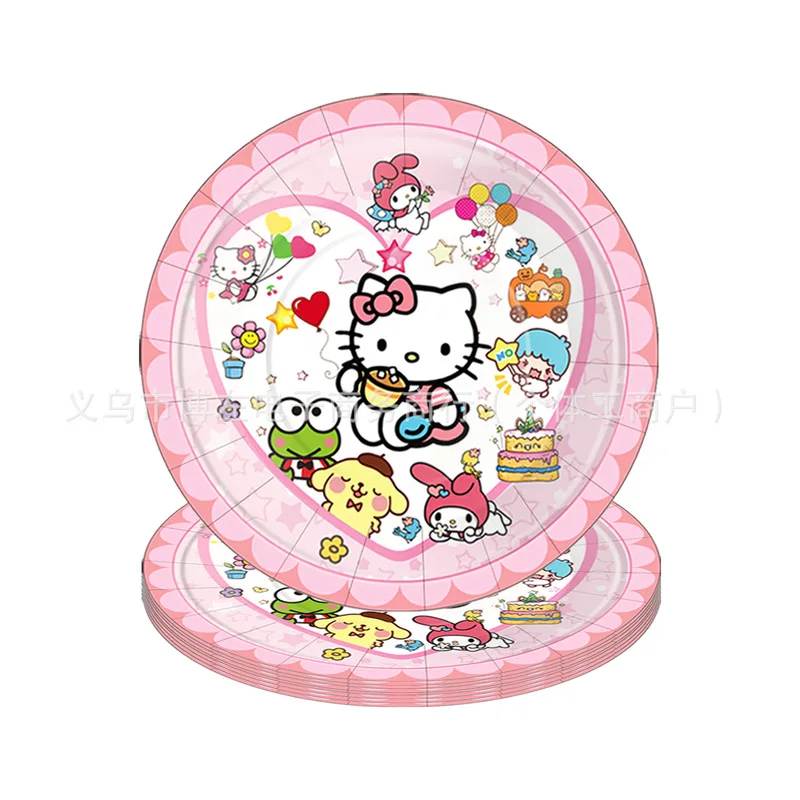 My Melody Hello Kitty Figures Pink Themed Cartoon Children Birthday Party Decoration Disposable Paper Tray Tissue Tablecloth Set