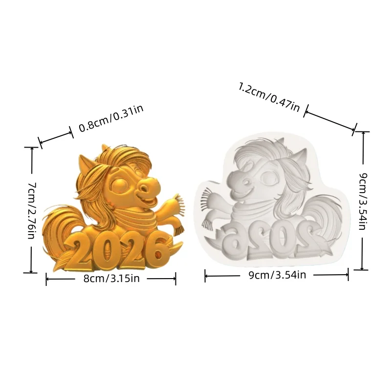 Flying Scarf Horse Design Mold Happy Christmas Pony Mold ​ ​   Baking Chocolate Fondant Decoration Making Silicone Mold