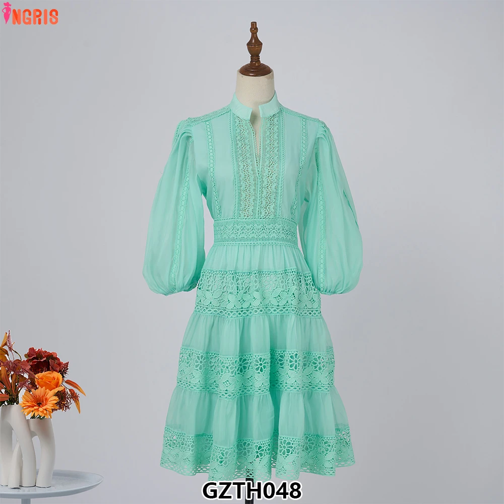 

Light Luxury Women's Clothing Wholesale 2025 New V-neck Bubble Sleeve Organza Dress-GZTH048