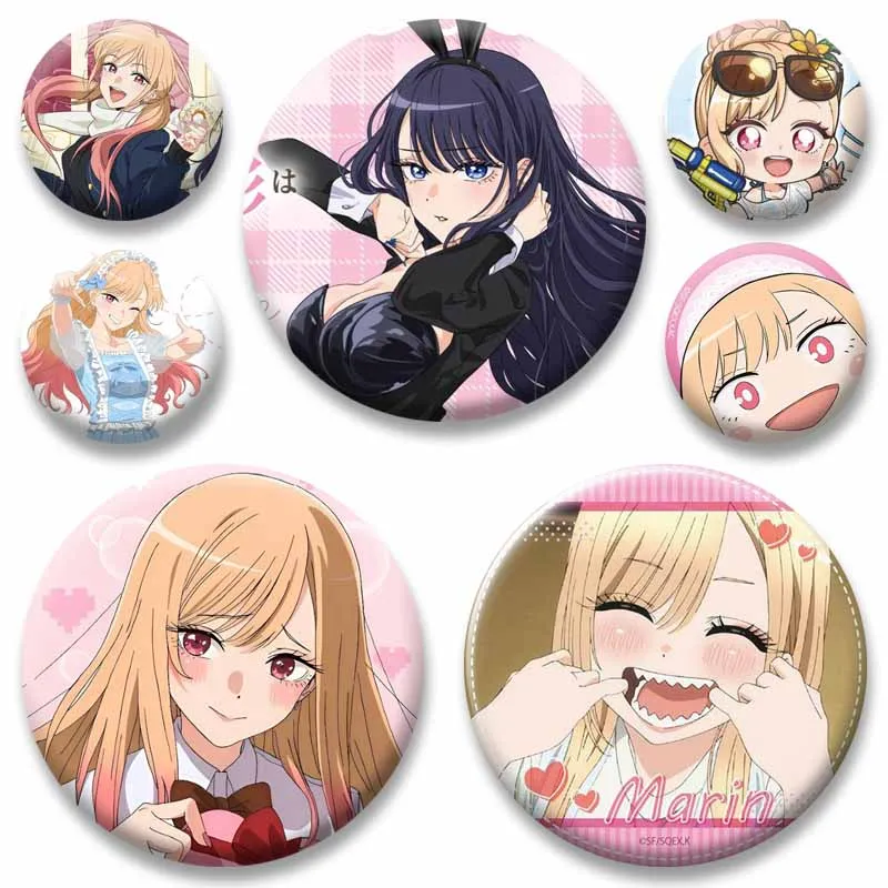 Cute Anime Girl Marin Kitagawa Button Pin Cartoon Round Cosplay Badge on Bag Fashion Jewelry Brooch Accessories Collectible Gift
