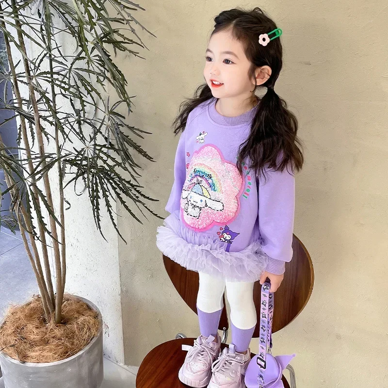 Anime Sanrio Kuromi Sweatshirt Kinderen Kawaii Cartoon Gradiënt Kleding Winter Zoete Schattige Babys Tops Verjaardagscadeaus voor Meisjes