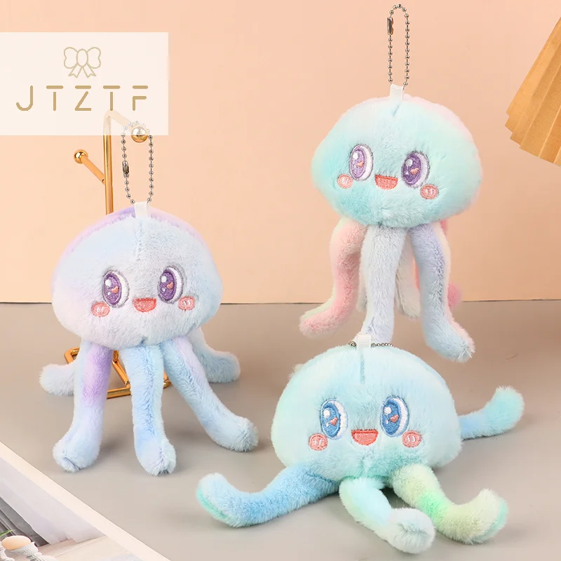 Cute Octopus Plush Toy Cartoon Tie-dye Jellyfish Pendant Soft Stuffed Doll Keychain Backpack Car Bag Key Ring Decor Kid Gift