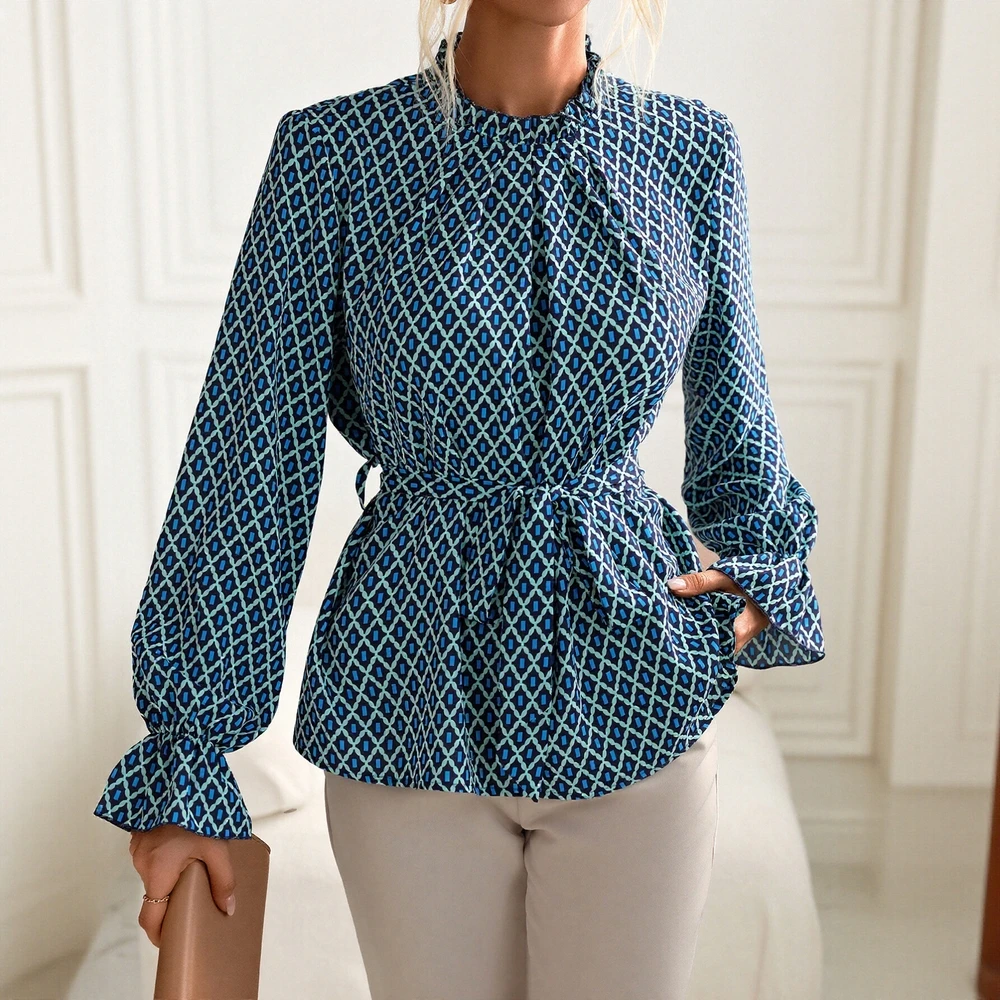 여성 블라우스 가을 겨울 우아한 패션 2025 시크 스타일리시 심플 긴팔 브이넥 캐주얼 블라우스