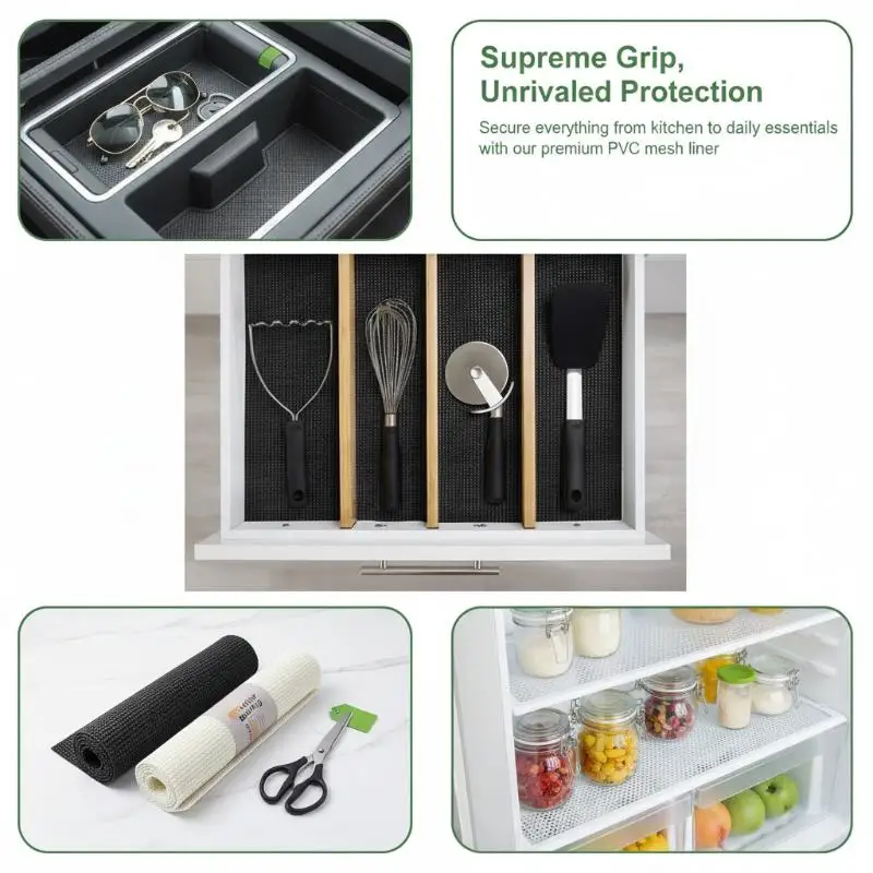 Heavy Duty PVC Non Slip Mesh Grid Mat Strong Anti Skid Grip Cuttable Liner for Kitchen Car Drawer Cupboard Shelf Household Use