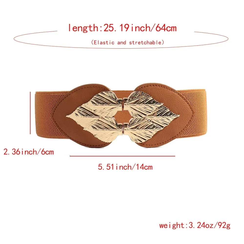 Casual Retro Stretch Belt Wide Breathable Elastic Waistband Leaf Buckle Design Corset Waistband