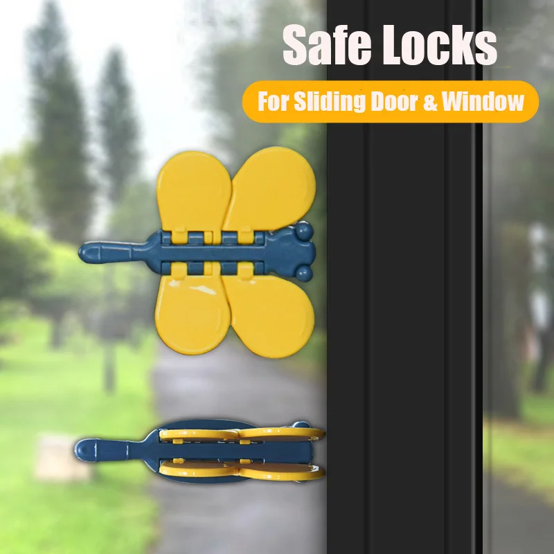 2Pcs Cute Dragonfly Baby Safety Locks Child Proof Anti-falling Window Locks Punch-free Sliding Door Lock With Adhesive Cushion