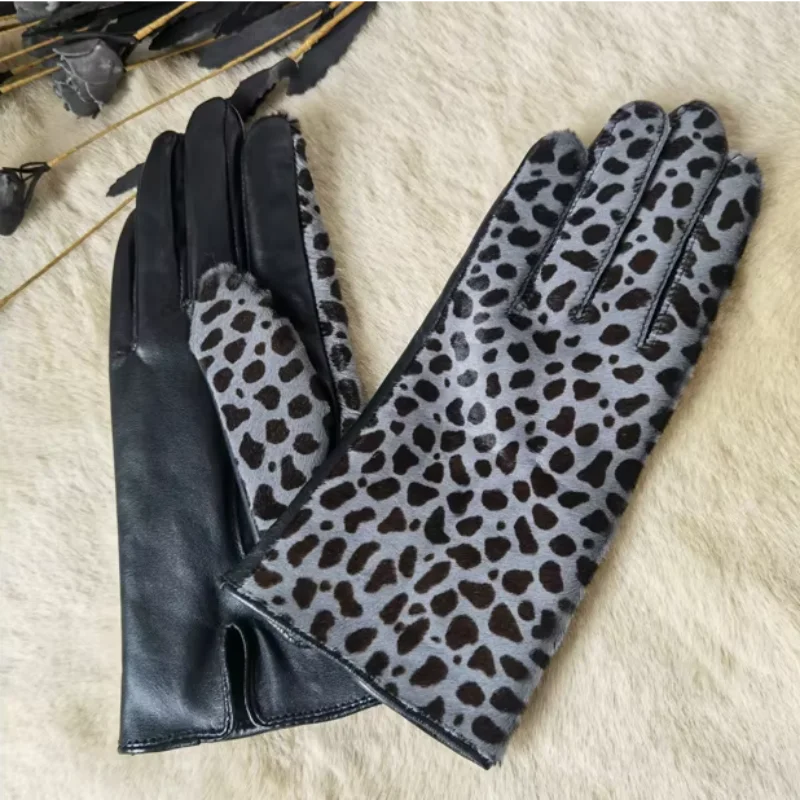 Genuine Leather Touch Screen Gloves Women Camel Straight Style Pure Sheepskin Glove Driving Ladies