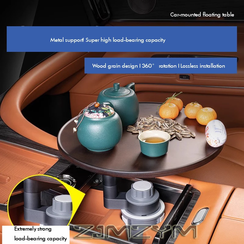 360° Raotating Car Floating Small Table Board Solid Wood Food Drink Tray Portable Office Table Dining Table Car Tray