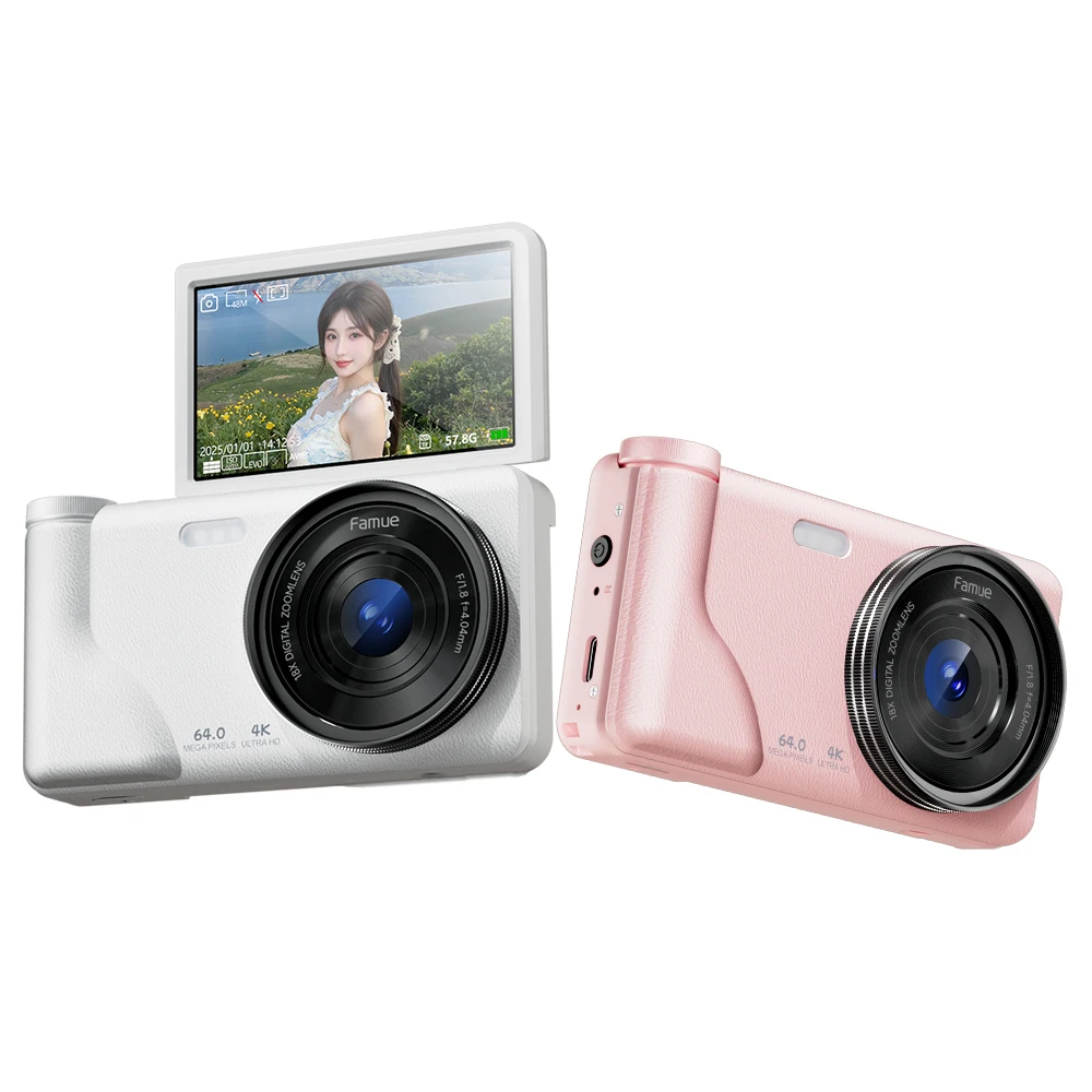 كاميرا رقمية للطلاب 64G Famue FC02 بدقة 64 ميجابكسل - فيديو بدقة 4K، زووم بصري 18X، مستشعر CCD، وضع التجميل، بطارية ليثيوم، هدية مثالية باللون الوردي #4