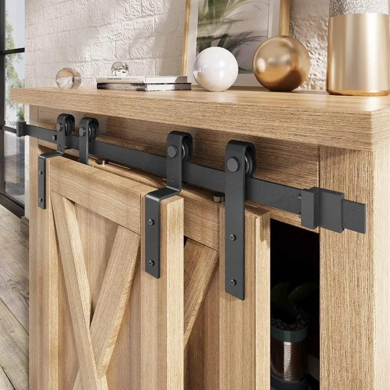 

4 FT Mini Cabinet Bypass Double Sliding Barn Door Hardware Track Kit,Easy Install,Slide Smoothly Quietly,Apply for Stor
