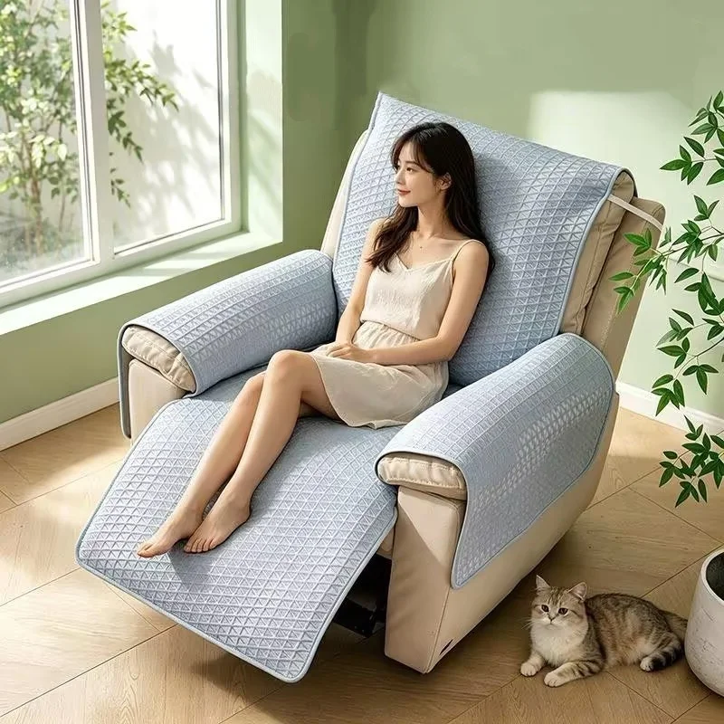 Summer Cool Knitted Fabric Sofa Pad Chivas Recliner Solid Color Single Seat Lounge Chair Cover Office Armchair Dust Protector