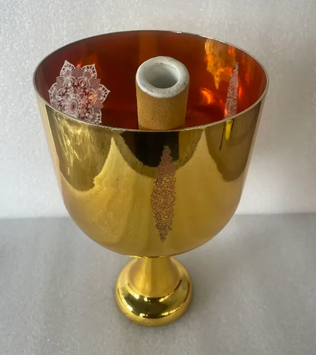Inventory Clearance Sale：3rd octave  440Hz perfect G note Throat chakra golden crystal singing chalice with engraved