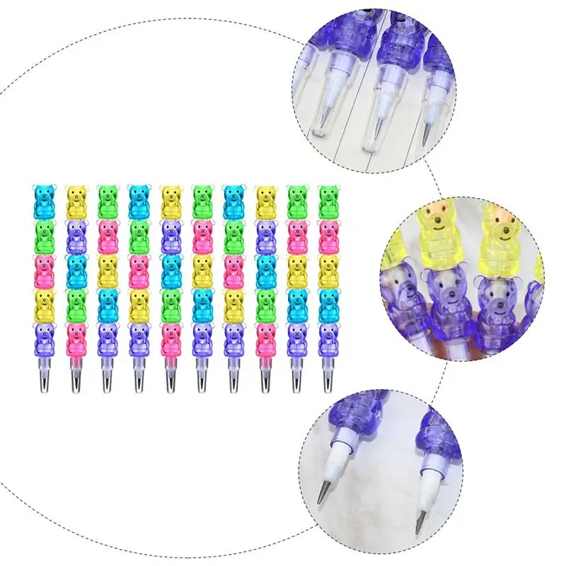 12pcs Stackable Pencils Stacker Swap Pencils Plastic Bear Pencils 5 In 1 Stacking Colored Pencils