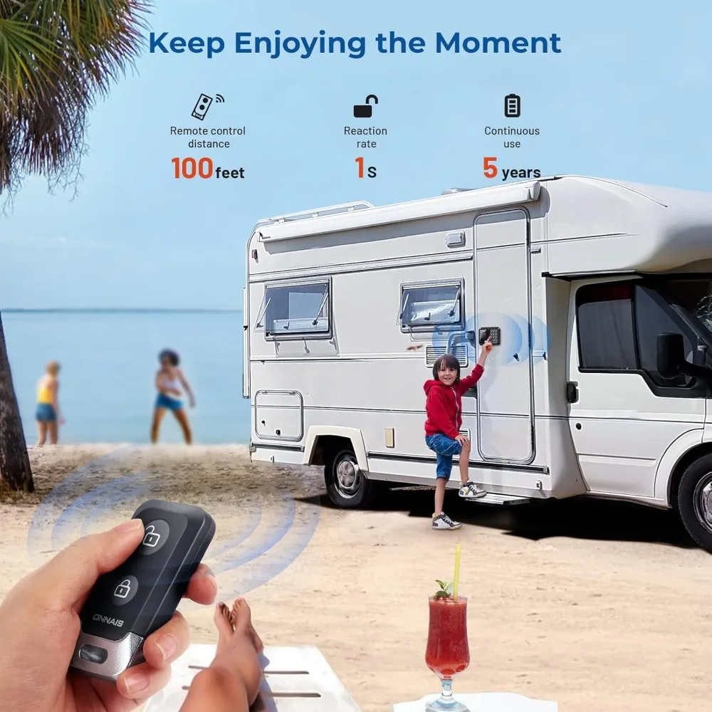 ترقية جديدة - قفل باب دخول بدون مفتاح RV معدني كامل مع كلمة مرور وجهاز تحكم عن بعد، استبدال قفل باب المقطورة والتخييم، مزلاج متعدد الاستخدامات