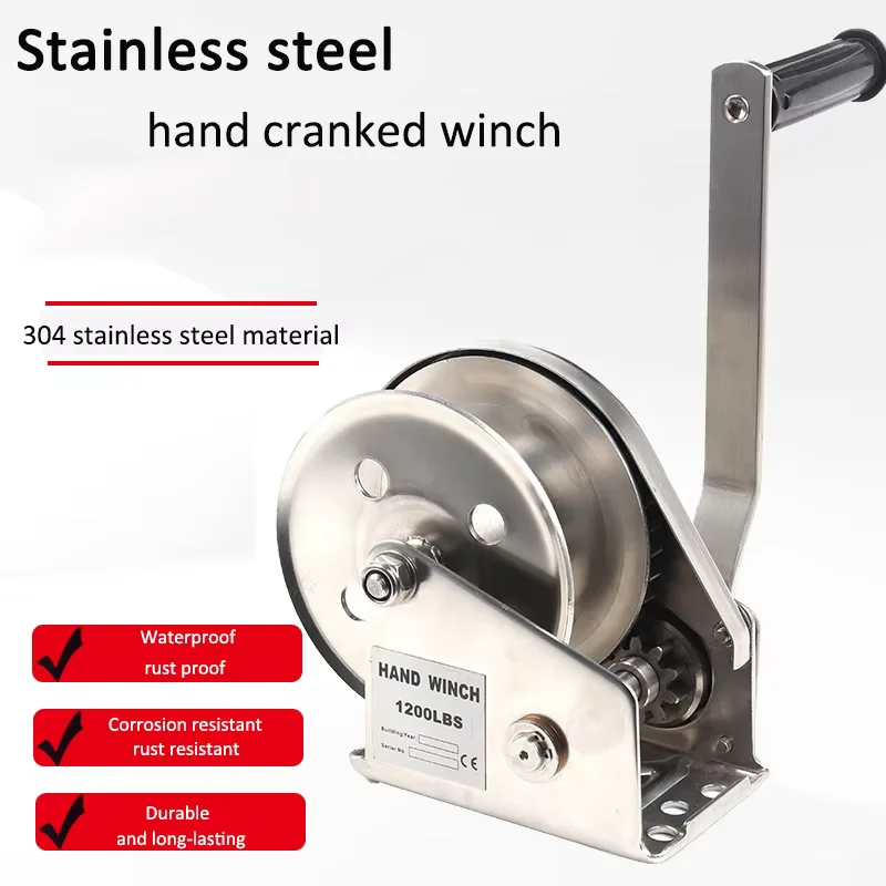 304 Stainless Steel Hand Cranked Winch Bidirectional Self Locking Manual Winch Small Anti Rust Crane Lifting Hoist Carry Machine