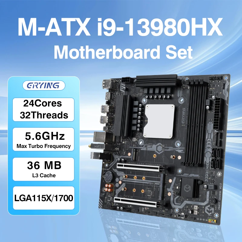 

ERYING LGA 1151 Motherboard CPU Combo Interposer Kit i9 13980HX Procesador 24C32T DDR5 5600 NVME M.2 PC Completo placa mae