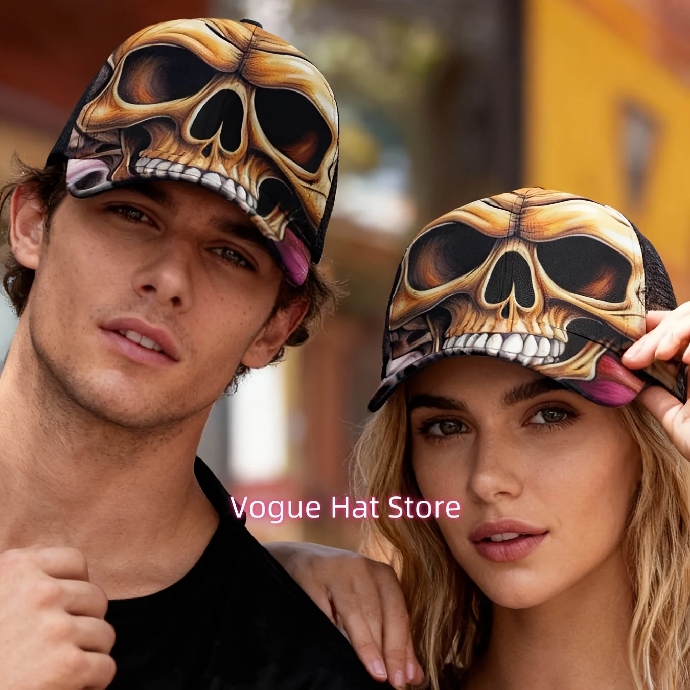 1pc Unisex Full Print Baseball Cap, Horror Skull Pattern, Adjustable, Fashion Accessory, Trendy Style, Daily Outdoo