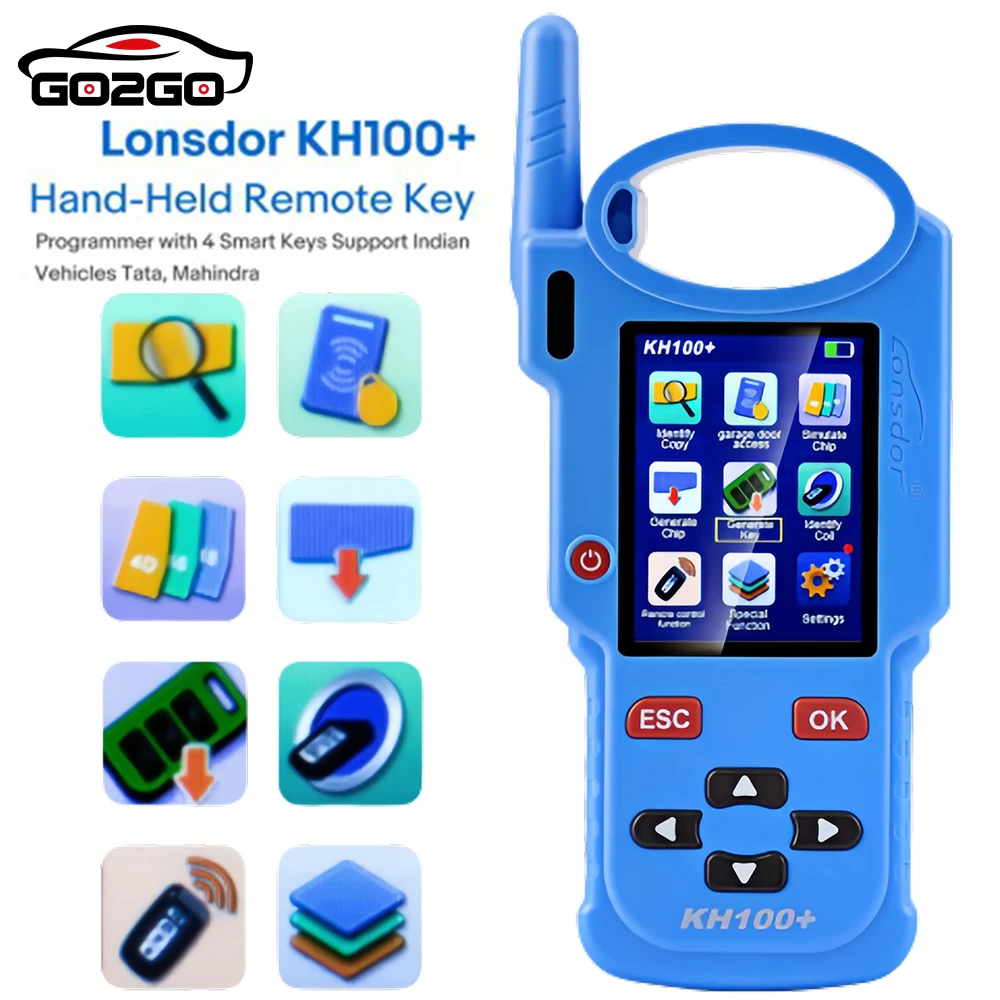 Blue Lonsdor KH100+ Remote Maker Key Programmer Update Online Supports Indian TATA Mahindra Maruti