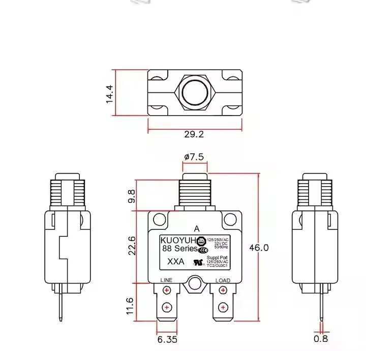 Kuoyuh 88 Series 20A Mini Electronic Circuit Breaker Waterproof Copper Motor Thermal Protector