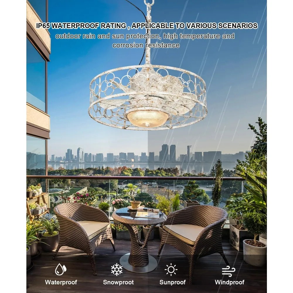 Waterproof Outdoor Ceiling Fans with Lights , 20" Wet Rated Gazebo Fan with Remote&APP Control, 3 Color Temperatures&Dimmable LE