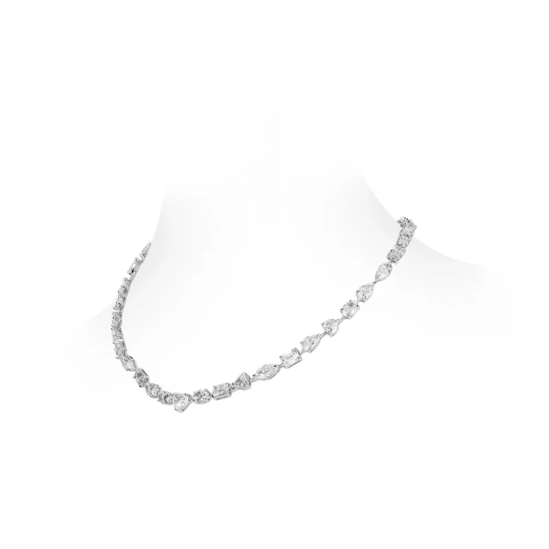 

CAMEO 925 Sterling Silver Gold Plated Necklace Multi Cut Cubic ZirconiaSparkling Tennis Necklace Elegant Wedding Party Jewelry