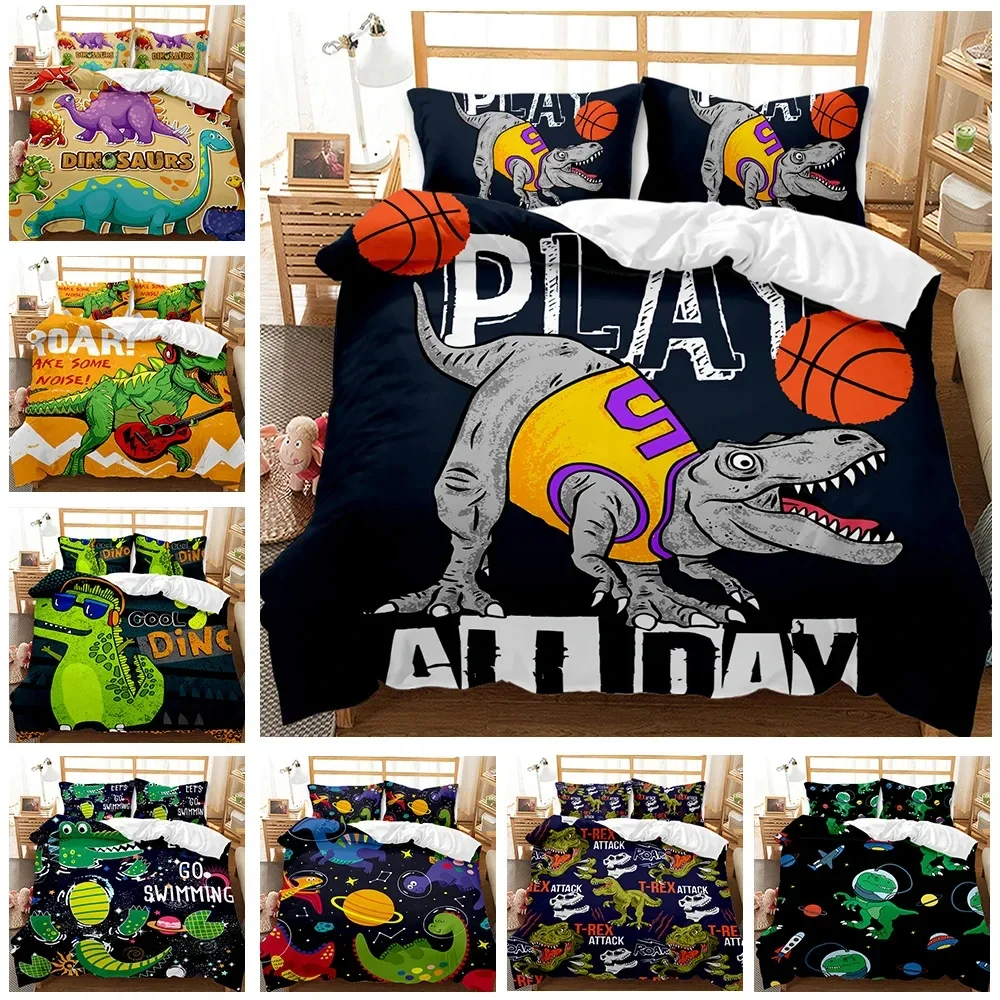 Dinosaur Comforter Cover Sports Bedding Set Basketball Duvet Cover Kid Boy Dinos Hip Hop Rock Music Hippie Polyester Quilt Cover