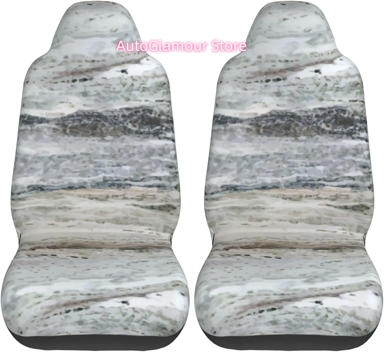 Decorator Grey Granite Stone Look Pattern 2-Piece   Seat Cover Complete Set - Elastic Seat Protection Cover for Car