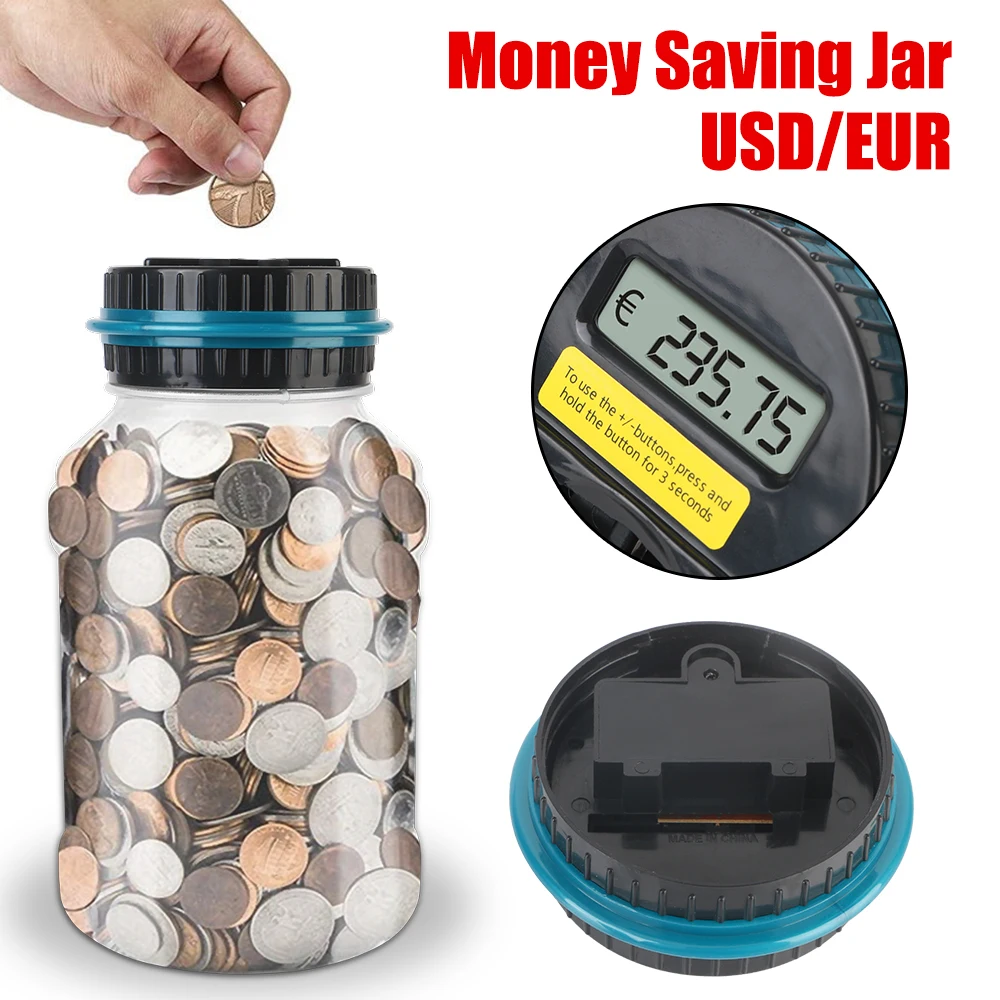 Coin Money Saving Box Jar Large Capacity Digital LCD Counting For USD EURO Money Electronic Counting Piggy Bank