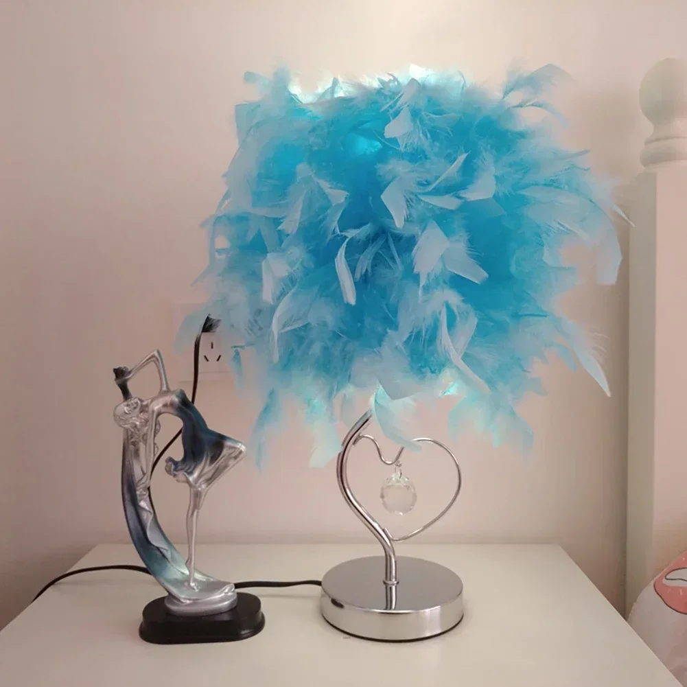 Heart Shape Feather Crystal Table Lamp For Bedroom Bedside Romantic Desk Lamp Home Decor Creative Gift Planetarium EU/US Plug