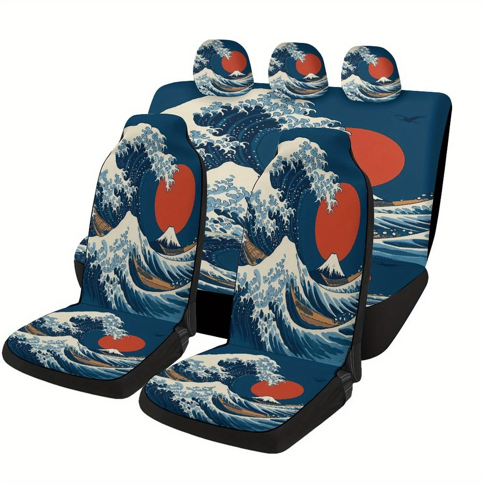 

Комплект чехлов для автомобильных сидений Great Wave Sun Mountain, подходящий для большинства автомобилей, модные оригинальные защитные чехлы для автомобильных сидений, полный комплект, чехлы для автомобильных сидений