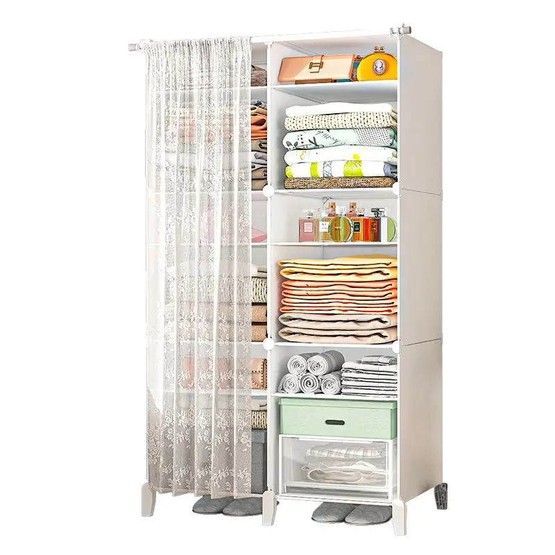 

Retro Dustproof Wardrobe Clothes Storage Simple Assembly Cabinet Cube Storage Locker Baby Closet Plastic Bedroom Furniture