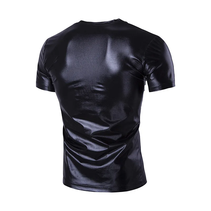 #4119 Summer Black Silver Gold Short Sleeve T Shirt Women V-neck Streetwear Tshirt V-neck Bright Surface Men Tshirt Night Club