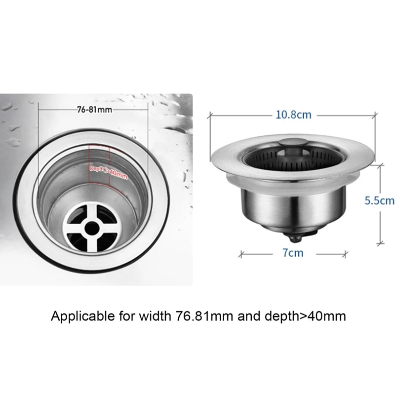 2 Piece Kitchen Sink Drain Strainer Kitchen Sink Odor Filter Popup Kitchen Sink Stopper Strainer