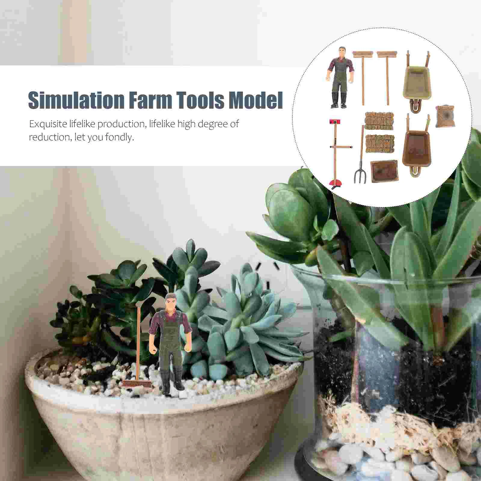 11-teiliges Bauernhof-Geräteszene-Modell, simuliertes landwirtschaftliches Spielzeug, Simulationswerkzeuge, Gartenlandschaft, Mini-Dekor-Set