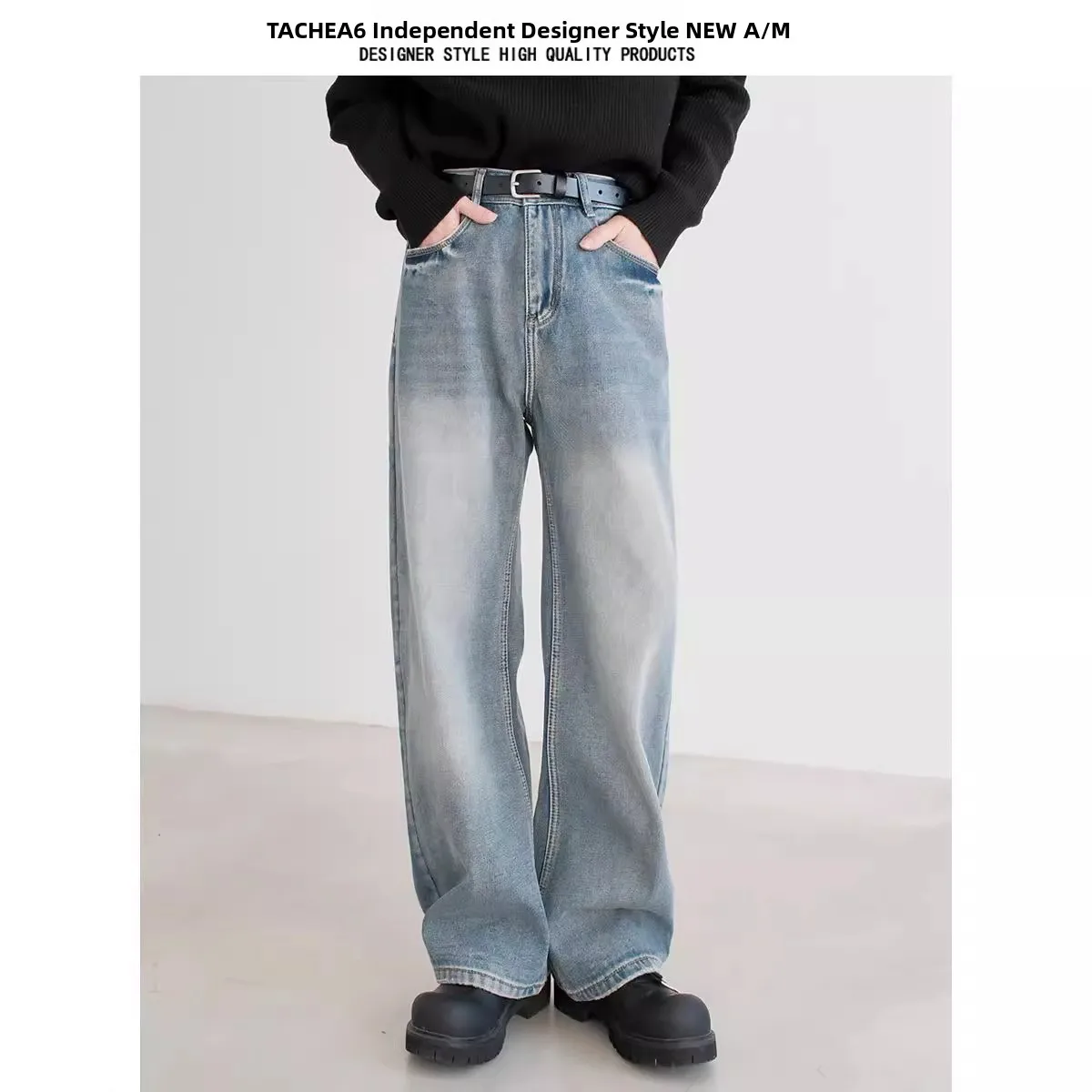 

Мужские широкие джинсы Anyu Thiened, повседневные удобные ретро американские брюки, осенне-зимние длинные брюки, молодежные Vitali Sle