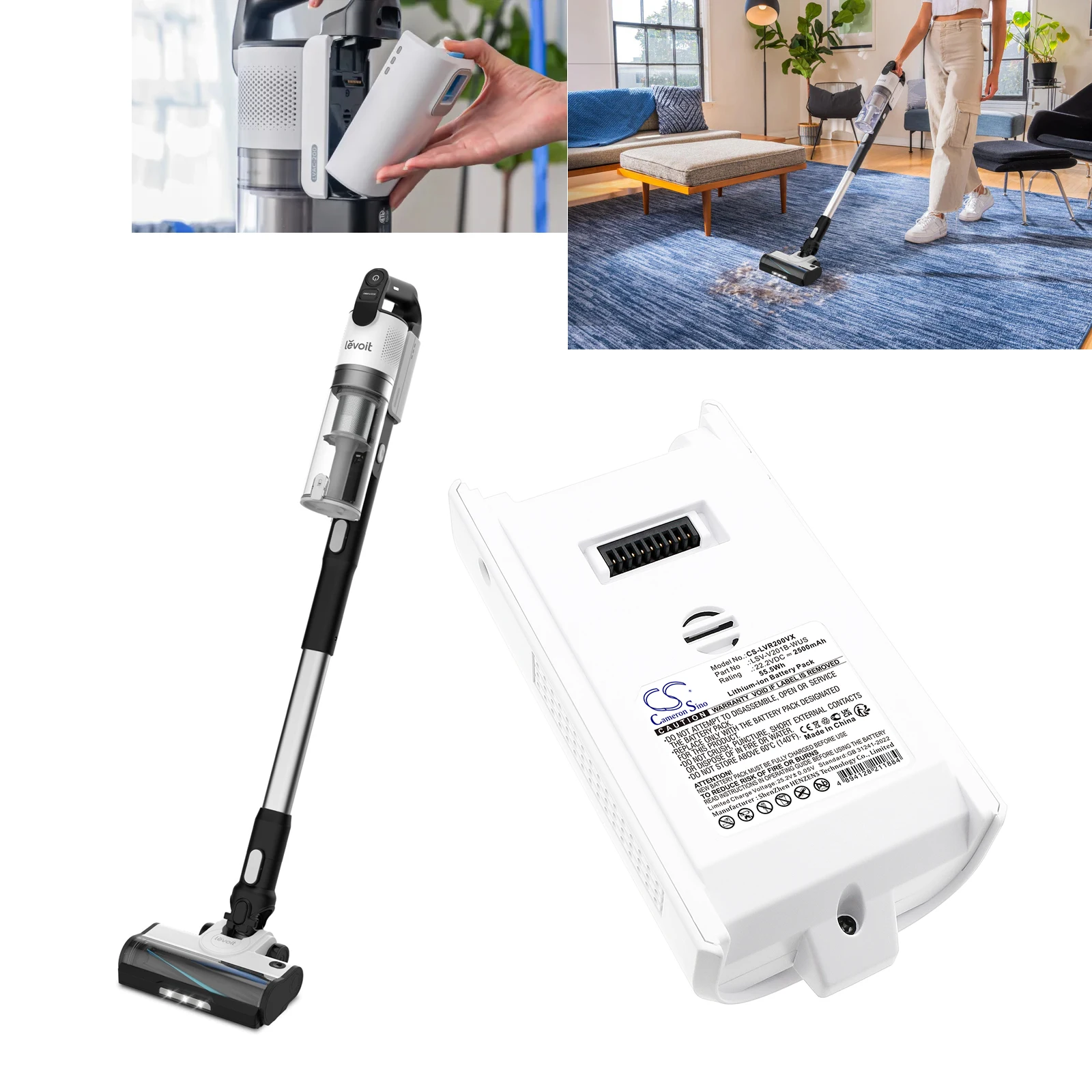 Batería de Repuesto CS para Aspiradora Inalámbrica Levoit LVAC-200, LVAC-200, PN: LSV-V201B-WUS, 2500 mAh / 55.5 Wh