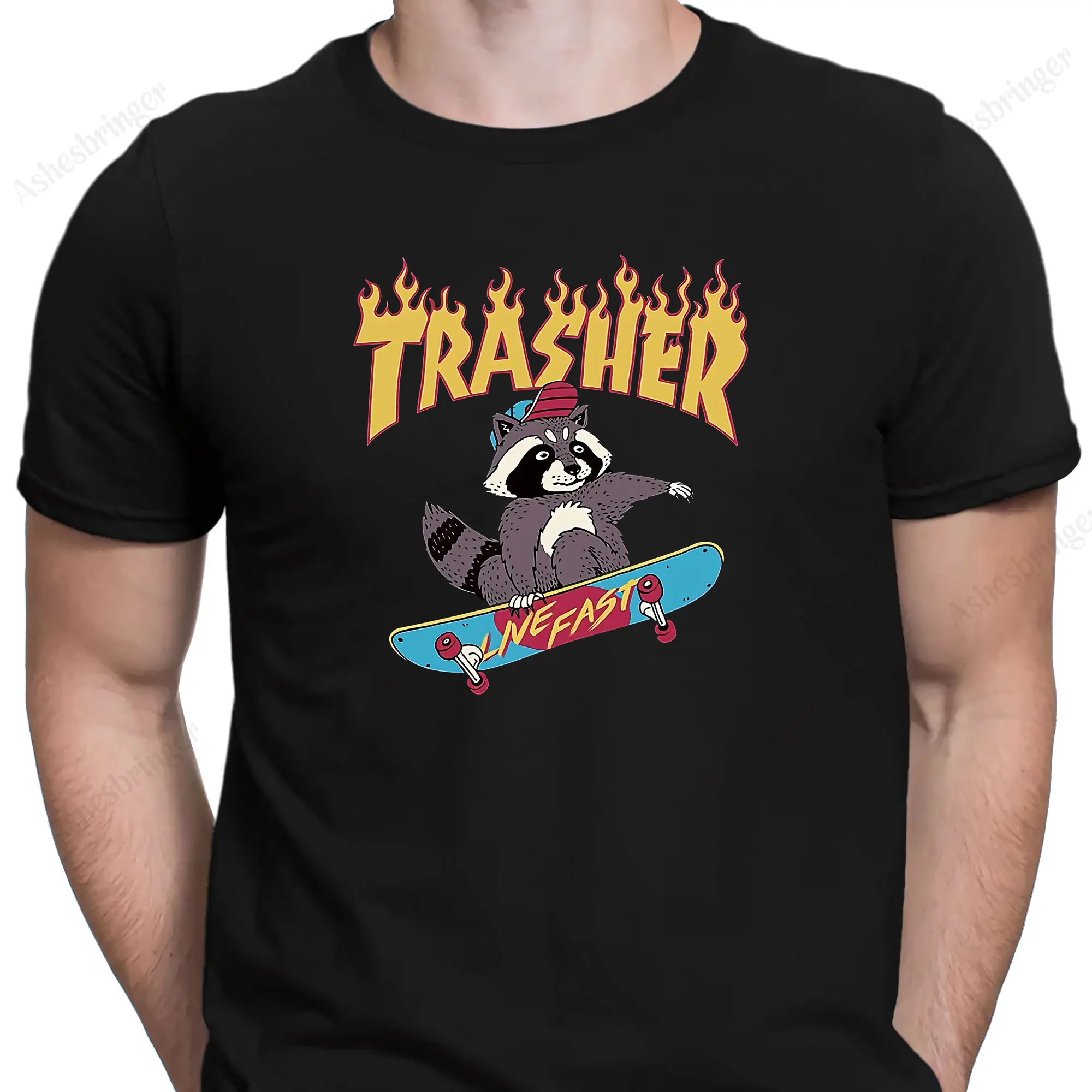 2024 algodão masculino tripulação pescoço lixo skate impressão gráfica camiseta rua estilo casual topos para homem e mulher