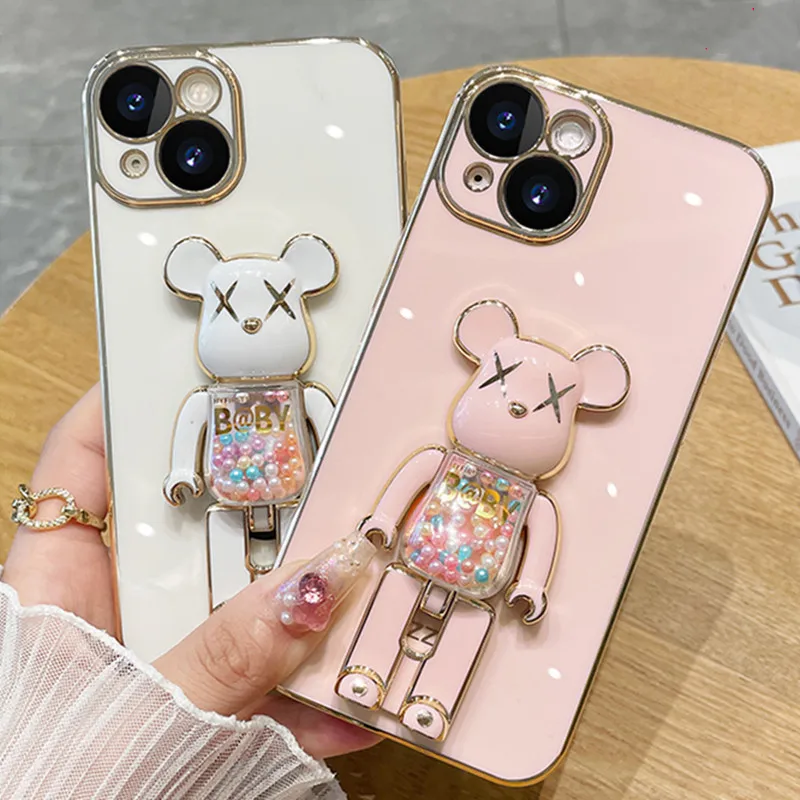 

Cute Bear Stand iPhone Case With Rotation Function And 6D Plating