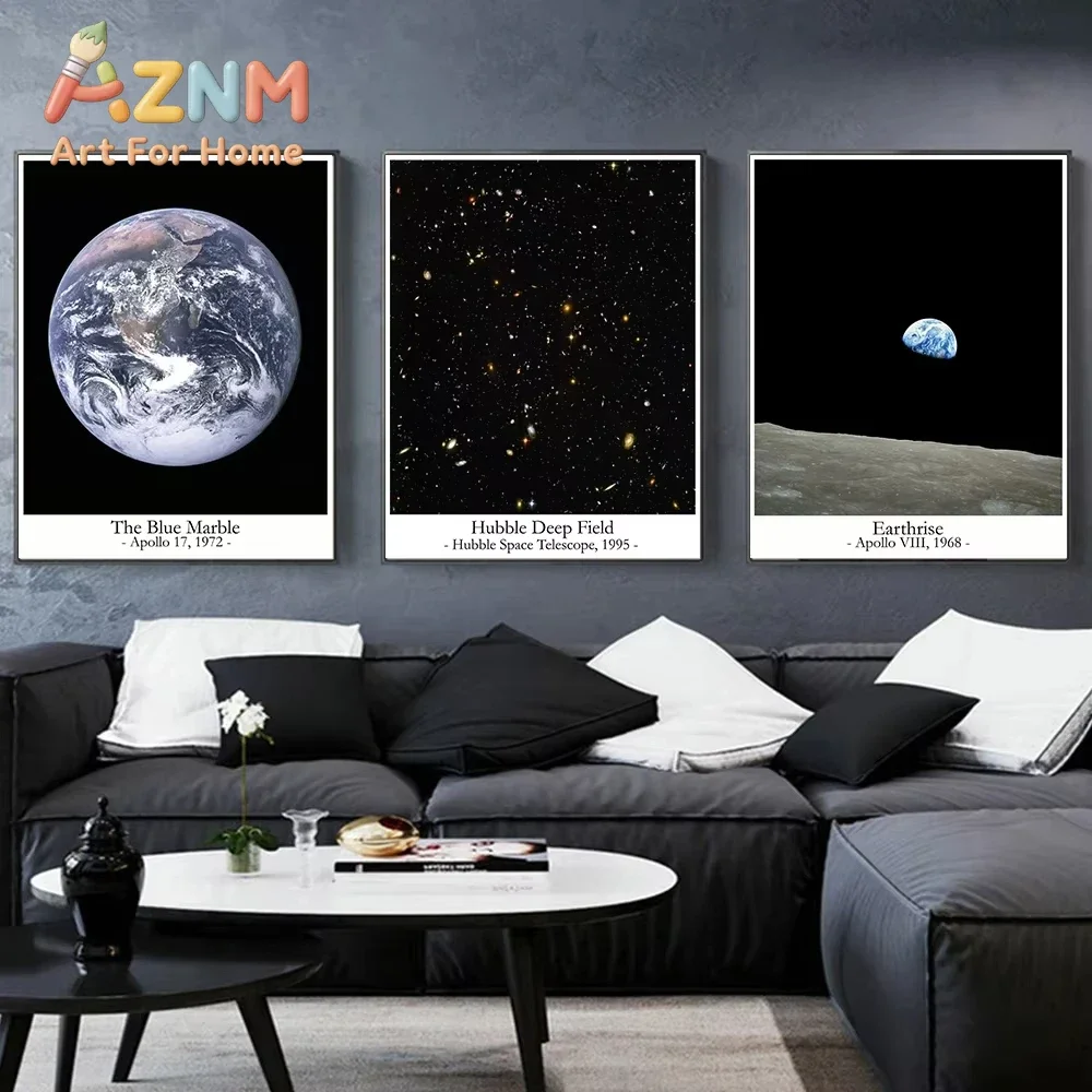 AZNM Space Cosmos Earth Hubble Deep Field Canvas Wall Art Universe Galaxy Planet Science Art Print Unframed Canvas Poster for St
