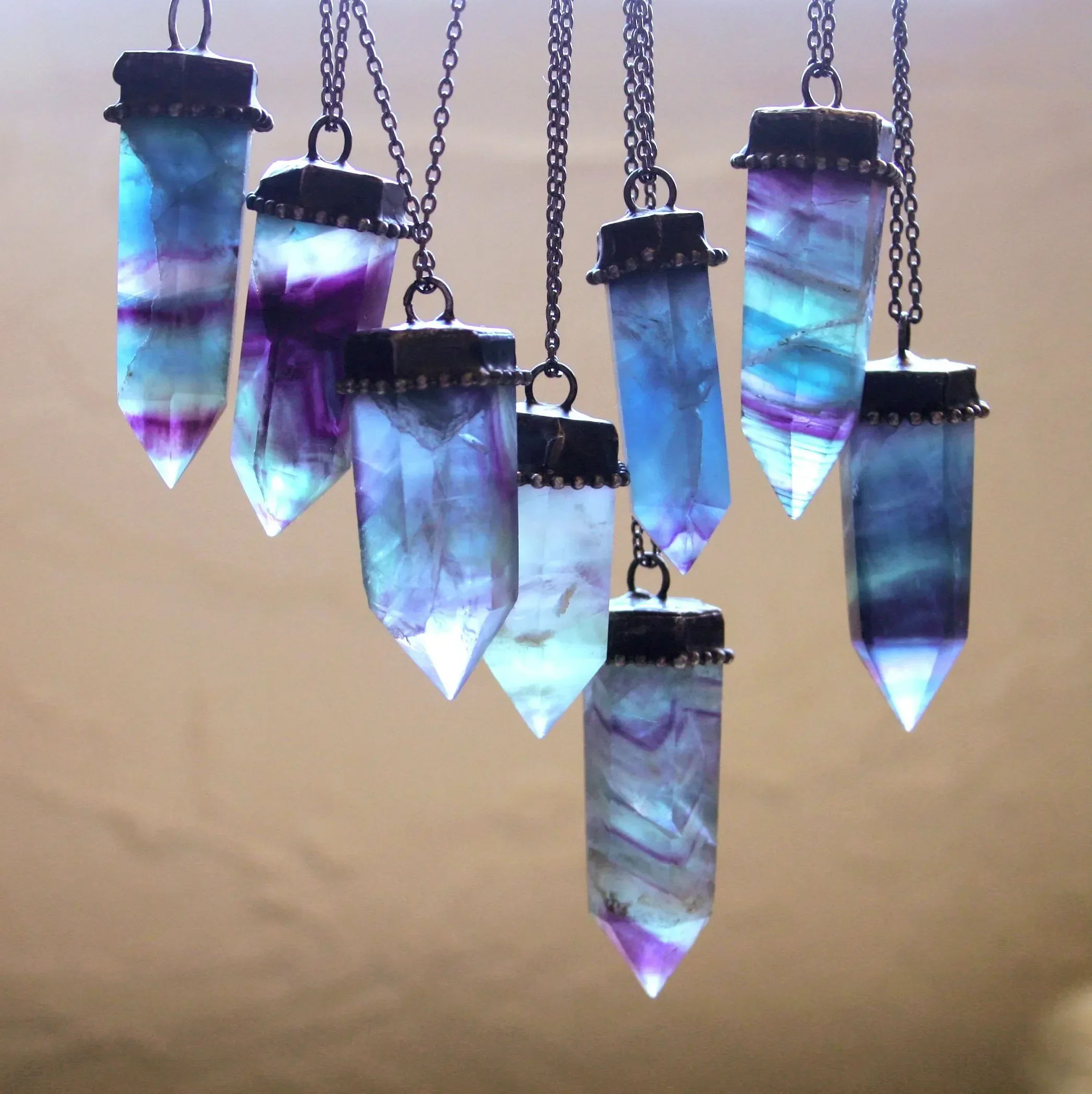 10pcs Medium Large Purple Rainbow Fluorite Crystal Necklace Fairycore Grange Jewelry Women Goth Gothic Arcane Collar Accossaries