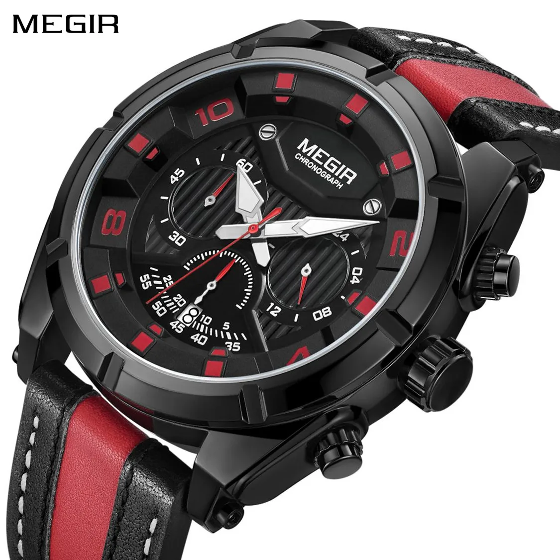 MEGIR Chronograph Sport Watch Men Quartz Wristwatches Clock Fashion Leather Military Watches Hour Time Relogio Masculino